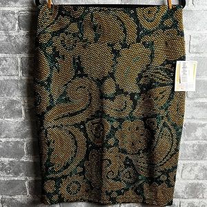 LuLaRoe Cassie Skirt Large Black with green and yellow print